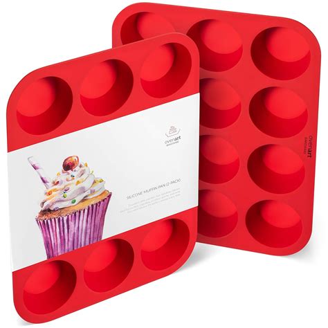 Red 12 Cup 2 Pack Ovenart Bakeware European Lfgb Silicone Muffin Pan