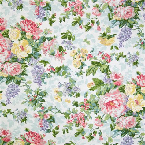 White Tea Pink And Green Floral Cotton Upholstery Fabric
