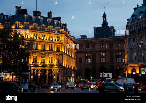 Grand Hotel Du Louvre At Place Du Palais Royal At Night Paris Ile De