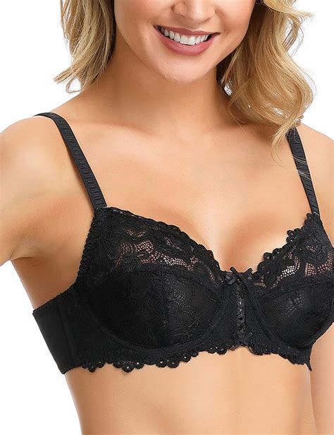 Wingslove Womens Full Coverage Non Padded Balconette Bra Floral Lace Underwire Bra Soft Cup