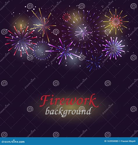 Colorful Fireworks On Night Sky Background Vector Illustration Stock