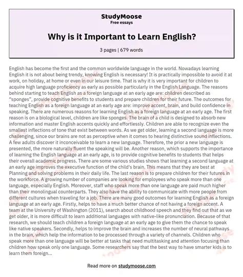 🌈 Essay About Importance Of Learning English Importance Of English
