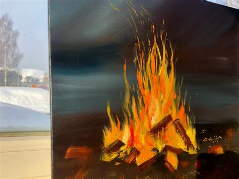 Bonfire Painting Original Oil Painting Bonfire Artwork Fire Etsy