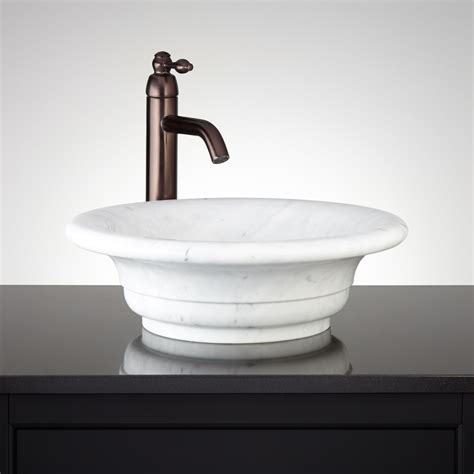Curved Rim Carrara Marble Vessel Sink Bathroom
