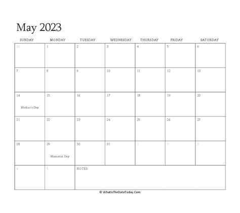 Editable Calendar May 2023 With Holidays Whatisthedatetodaycom