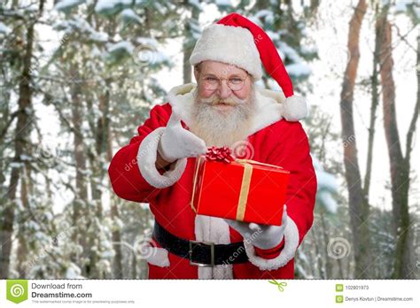 Santa Claus Offering Box With T Stock Image Image Of Elderly