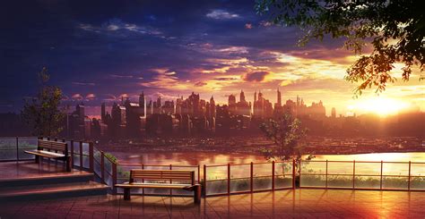 Futuristic Anime Cityscape At Sunset Hd Duvar Kağıdı Arka Plan