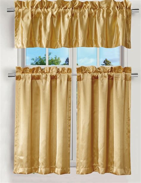 Gold Satin 3pc Kitchen Nursery Solid Color Curtain Valance Size 60