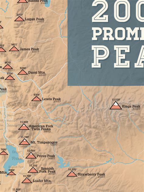 Utah 2000 Prominence Peaks Map 18x24 Poster Best Maps Ever