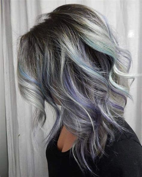Because they emulate the different tones that naturally occur in our hair, they're perfect for breaking up block colours and making those with dyed blonde hair look more natural. Picture Of grey hair with black lowlights and purple and ...