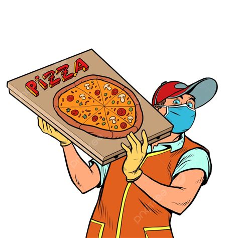 의료용 마스크를 쓴 피자 배달원 레스토랑 팝 미술 Png 일러스트 및 벡터 에 대한 무료 다운로드 Pngtree