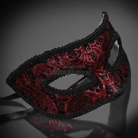 men s black mask red macrame lace red and black masquerade mens masquerade mask black