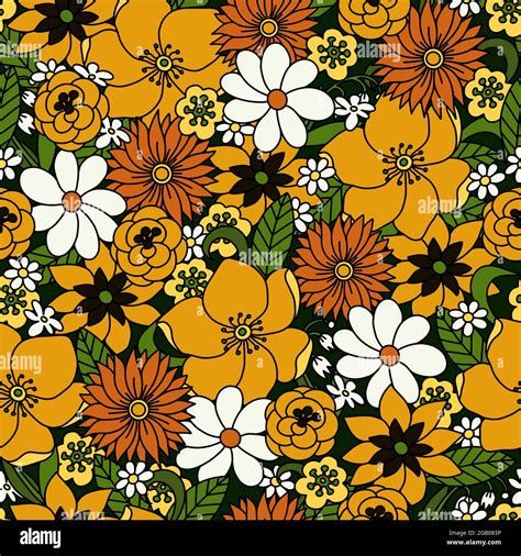 Seamless Pattern With Simple Flowers Floral Print Hippie 60s Stock