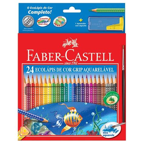 Lápis De Cor Aquarelável Grip Faber Castell 24 Cores 1 Apontador