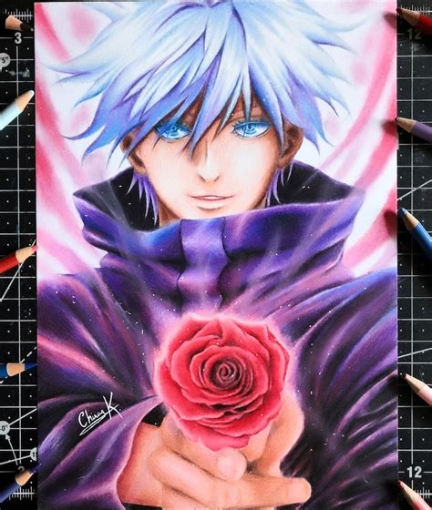 Anime Boy Colored Pencils Drawing Anime Poster Cartoon Etsy