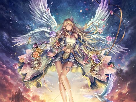 Fantasy Girl Angel Flowers Anime Wallpaper Girls