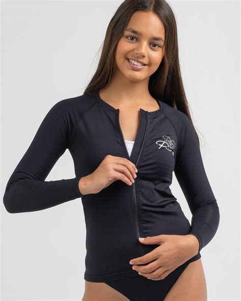 Roxy Girls Core Long Sleeve Rash Vest In Anthracite Fast Shipping