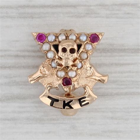Tau Kappa Epsilon Skull Pin 10k Gold Pearl Ruby Tke Teke Fraternity Ba Jewelryauthority