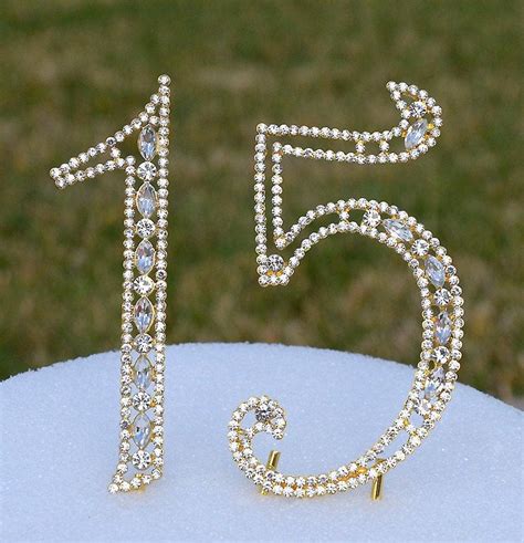 New 5 Gold Rhinestone Number Fifteen 15 Cake Topper 15th Birthday