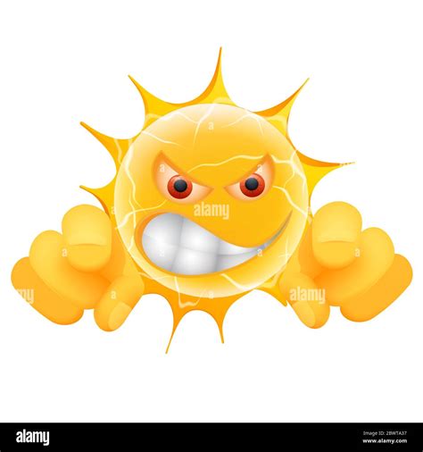 Evil Summer Sun Emoticon Angry Sun Emoji Is Pointing At You Isolated