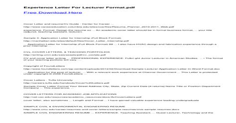 There is no need to include a personal statement on an academic cv. Sample Cv For Lecturer Position In University Pdf ...