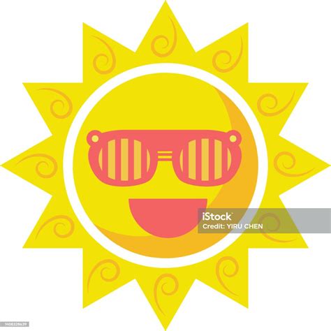 Happy Hot Summer Sun Drawn Art Doodle Character Illustration Icon Stock