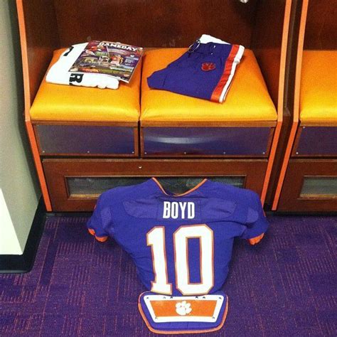Why does clemson wear purple uniforms? Clemson's purple football uniforms for today's game.