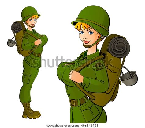 Female Soldiers Military Uniform Stock Vector Royalty Free 496846723