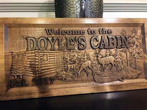 Wood Carved Personalized Cabin Sign Lake Cabin Sign Mountain Cabin