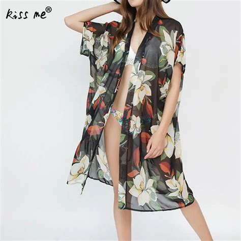 Mid Long Female Cardigan Pinted Beach Cover Up Women S Tunic Sexy Anti Emptied Beachwear Cover