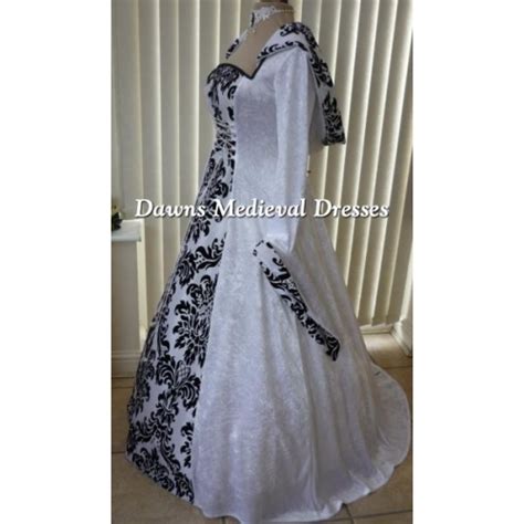 Medieval Gothic Pagan White And Black Bold Hooded Wedding Dress Medieval