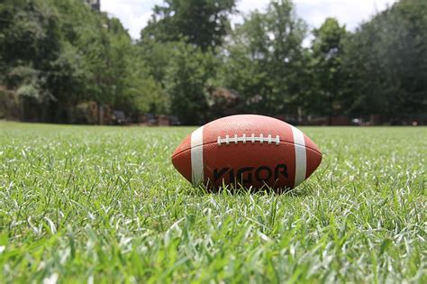 Royalty Free Photo Brown And White Football On Green Grass Field