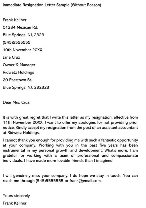 Resignation Letter Sample Word Collection Letter Templates