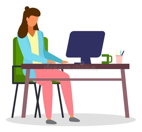 Young Lady Sitting Desk Typing Laptop Social Stock Illustrations 21
