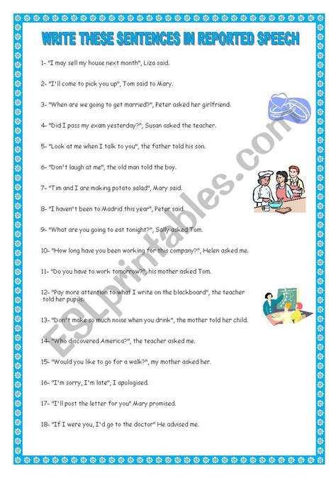 Reported Speech Sentences Mixed Yolanda Esl Worksheet By Yolandaprieto