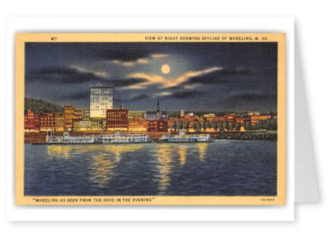 Wheeling West Virginia Skyline At Night Vintage And Antique Postcards
