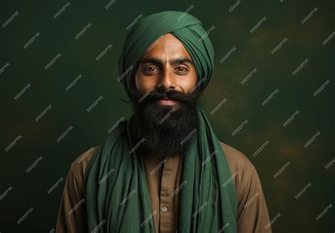 Premium Ai Image Sikh Indian Man Wearing Traditional Green Turban