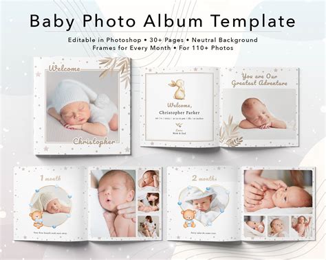 Baby Photo Album Template Photoshop Baby Boy Baby Girl First Year Photo