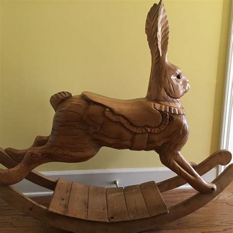 Antique English Hand Carved Wood Rocking Rabbit “charlotte” Available