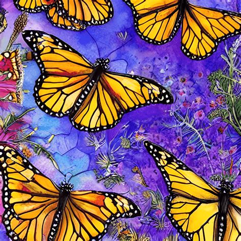 Monarch Butterflies And Wildflowers · Creative Fabrica