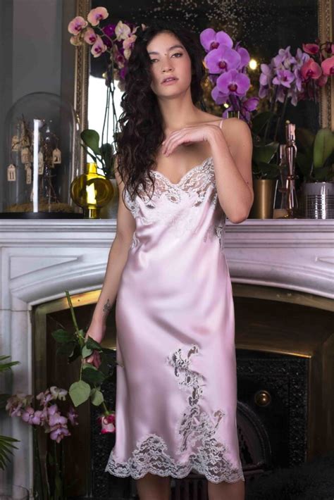 Marjolaine Long Silk Nightdress In Pinkpearl Victorias Little Bra Shop