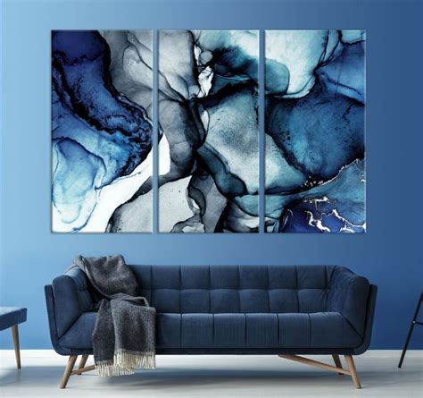 Blue Marble Wall Art Navy Blue Wall Decor Abstract Canvas Etsy Blue