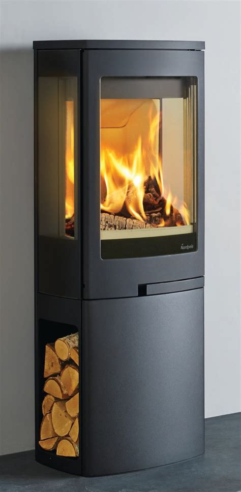 Nordpeis Duo 2 Glass Sided Wood Burning Stove With Log Store Base
