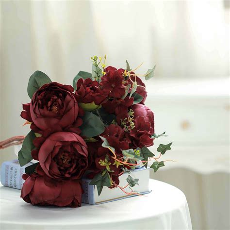 Burgundy peonies are probably the top diy favorite bloom. 2 Bush Burgundy Peony, Rose Bud And Hydrangea Real Touch ...