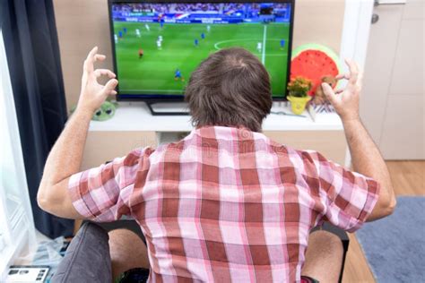 Soccer Fan Watch Football In Tv Stock Photo Image Of Championship