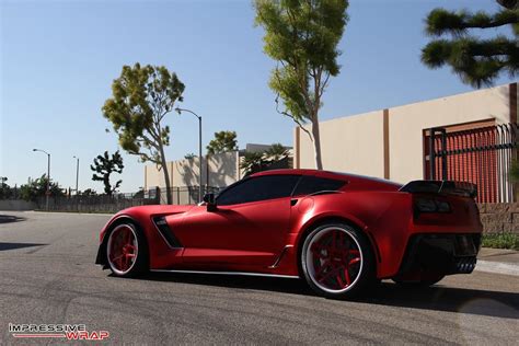 Pics C7 Corvette Z06 Receives Satin Red Chrome Wrap Corvette Sales
