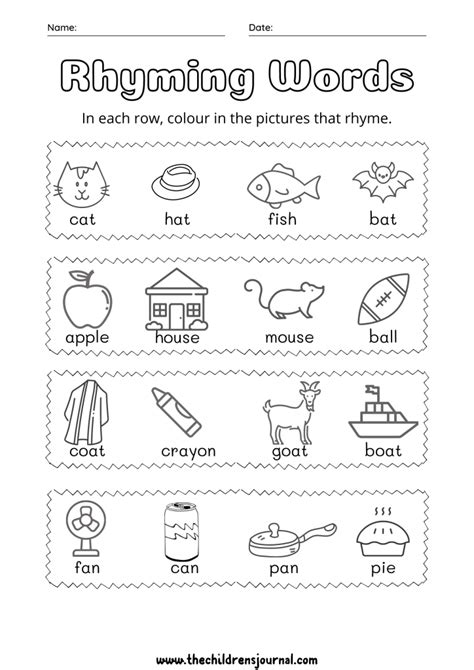 Rhyming Words Worksheets Kindergarten