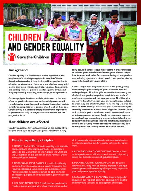 Children And Gender Equality Fact Sheet Save The Childrens Resource