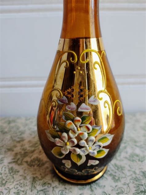Vintage Vcagco Moriage Amber Glass Bud Vase Handpainted Etsy Bud Vases Amber Glass Vase