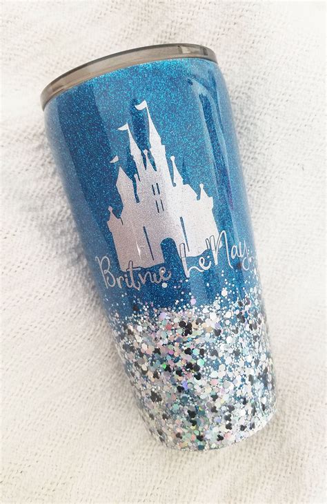 Green Disney Castle Tumbler Disney Cup Glitter Tumbler Gift For Her